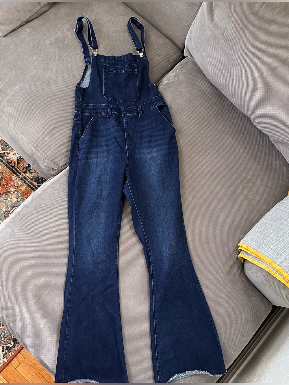 Judy Blue Flare Denim Overalls Womens Large Button Front Stretch Bell Bottom Bib